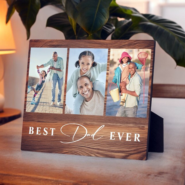 Plaque Photo Meilleur papa jamais Fête des pères 3 Photo Collag (Personalize with 3 selected vertical photos.)