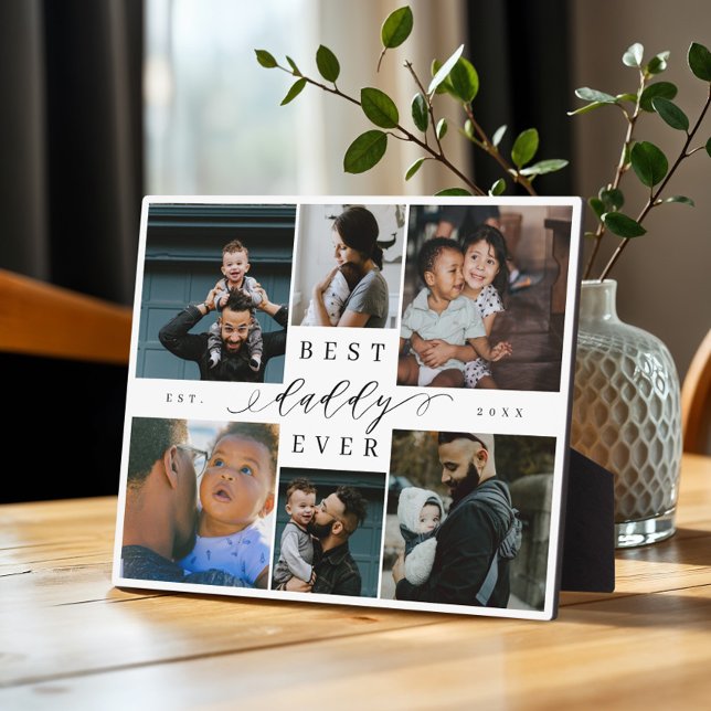 Plaque Photo Meilleur papa jamais | Fête des pères 6 Collage ph (Best Daddy Ever | Father's Day 6 Photo Collage Plaque)