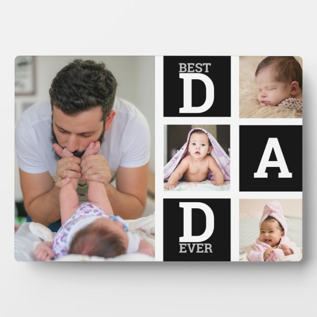 Plaque Photo Meilleur papa jamais noir 4 photo Collage (Devant)