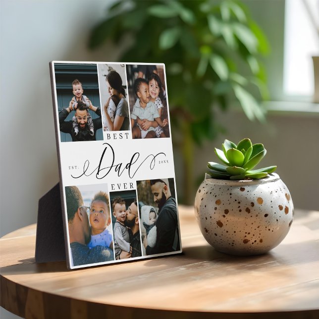 Plaque Photo Meilleur papa Jamais Script Fête des pères 6 Photo (Best Dad Ever Script Father's Day 6 Photo Collage Plaque)