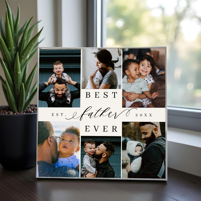 Plaque Photo Meilleur Père jamais | Fête des pères 6 Collage ph (Best Father Ever | Father's Day 6 Photo Collage Plaque)
