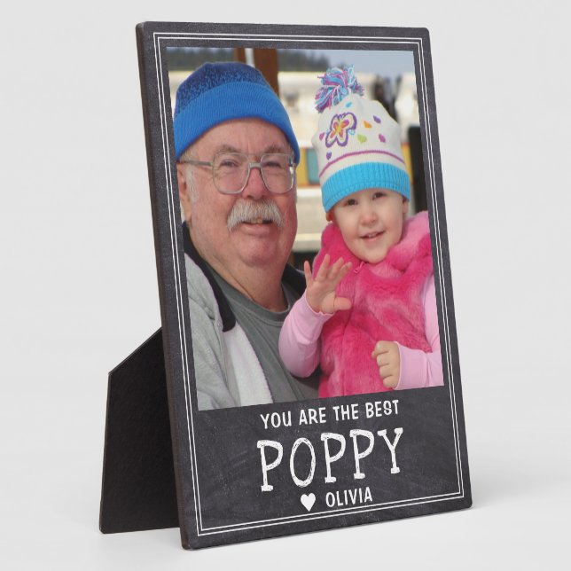 Plaque Photo Meilleur Poppy Grandchild Photo Rustique Chalkboar (Côté)