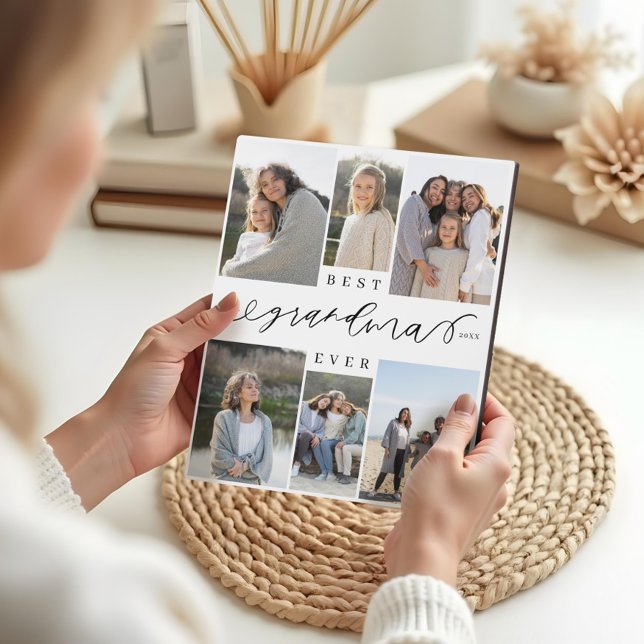 Plaque Photo Meilleure grand-mère jamais script photo Collage d (Best Grandma Ever Script Photo Collage Keepsake Plaque)