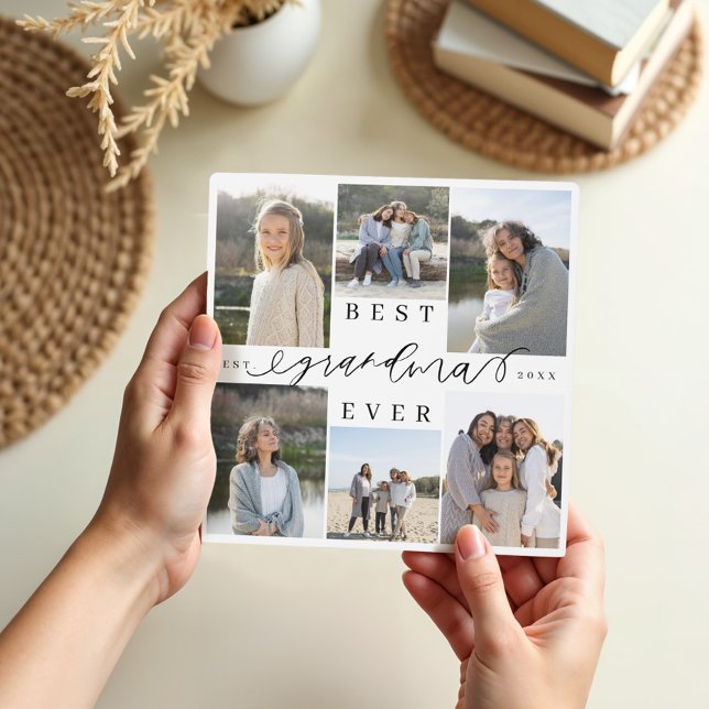 Plaque Photo Meilleure grand-mère jamais script photo Collage d (Best Grandma Ever Script Photo Collage Keepsake Plaque)