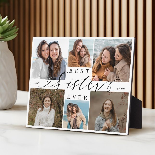 Plaque Photo Meilleure Sœur de Tous les Temps Collage de Photos (Best Sister Ever Script Photo Collage Keepsake Plaque)
