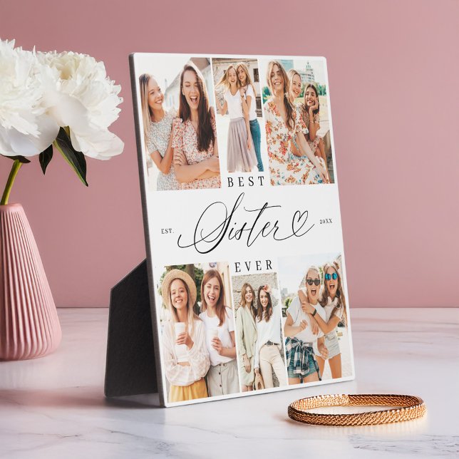Plaque Photo Meilleure Soeur Soeur Soeur Script Coeur Photo Col ( Best Sister Ever Sister Script Heart Photo Collage Plaque)