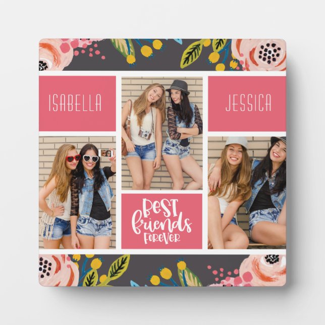 Plaque Photo Meilleurs amis pour toujours Floral Photo Collage  (Devant)
