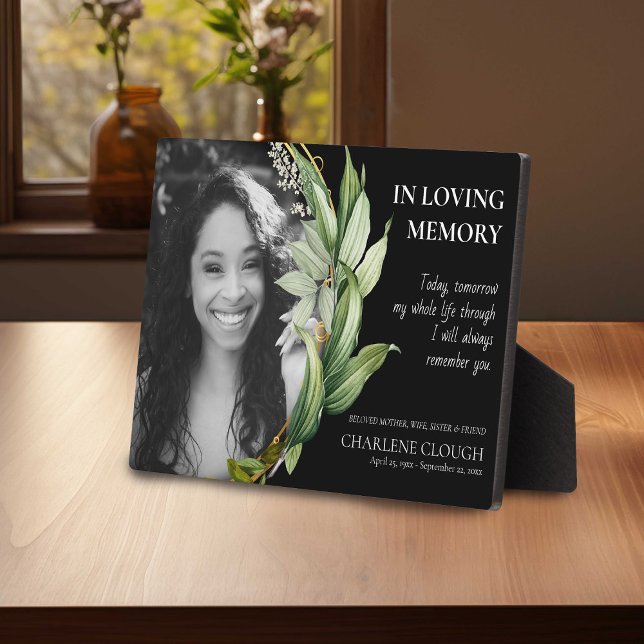 Plaque photo Memorial | Cadre de feuillage vert (Créateur téléchargé)