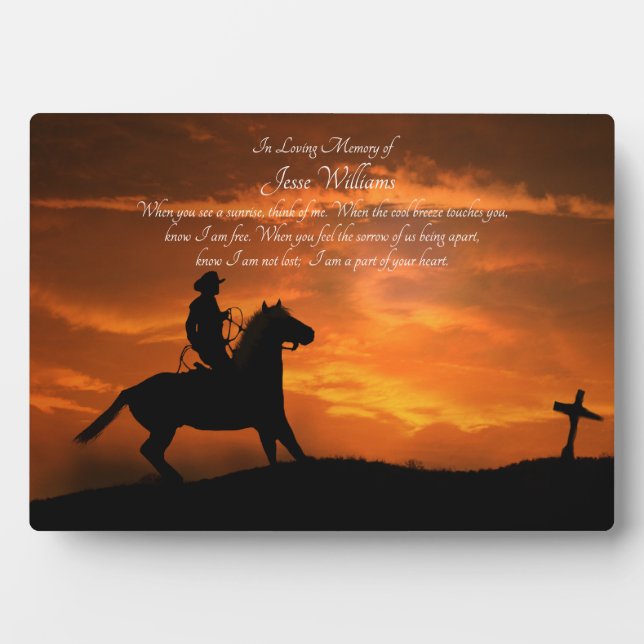 Plaque Photo Memorial Country Western Cowboy (Devant)