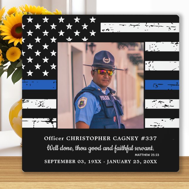 Plaque Photo Mémorial de police de la ligne bleue mince (Créateur téléchargé)