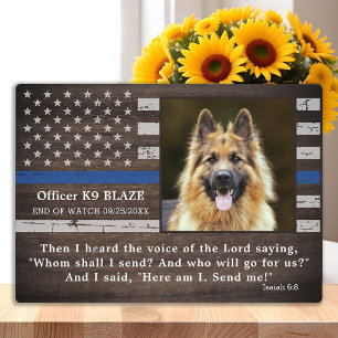 Plaque Photo Mémorial des chiens policiers Officier tombé Polic