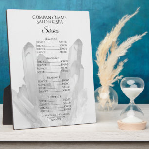 Plaque Photo Menu Crystals Spa Salon Services