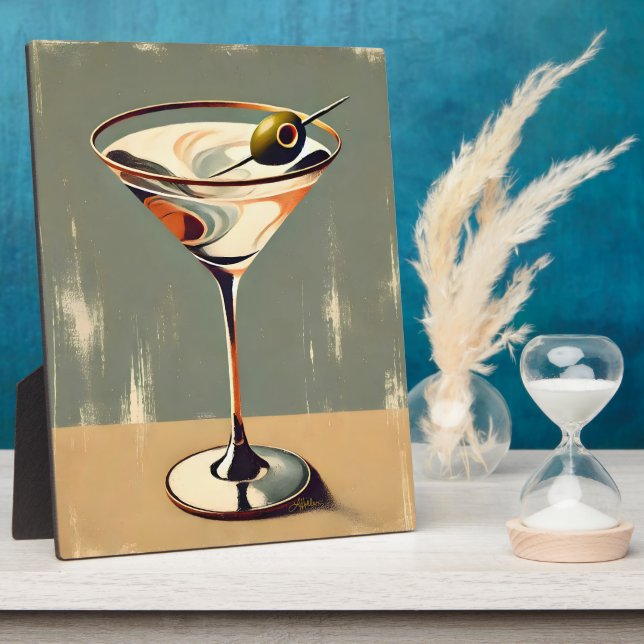 Plaque Photo Mi-siècle Moderne 1 Olive Martini Peinture (Côté)