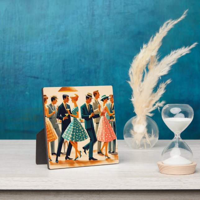 Plaque Photo Mi-siècle Moderne Martinis Danser Cocktail Party (Insitu)