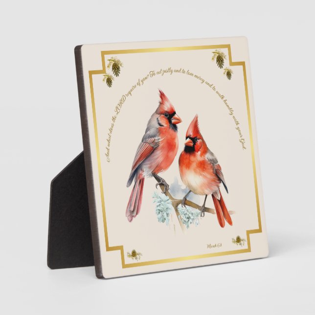 Plaque Photo Micah 6:8 - Song Bird with Cardinals (Recto)