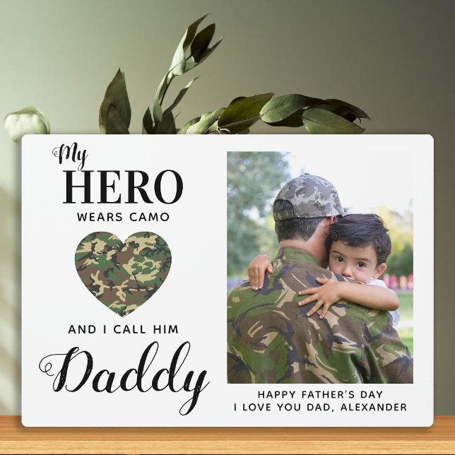 Plaque Photo Militaire Papa Mon Héros Porte Camo Fête des pères (Créateur téléchargé)