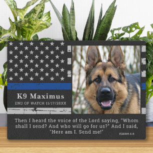 Plaque Photo Mince ligne bleue Officier K9 Police Dog Memorial