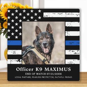 Plaque Photo Mince ligne bleue Officier K9 Police Dog Memorial