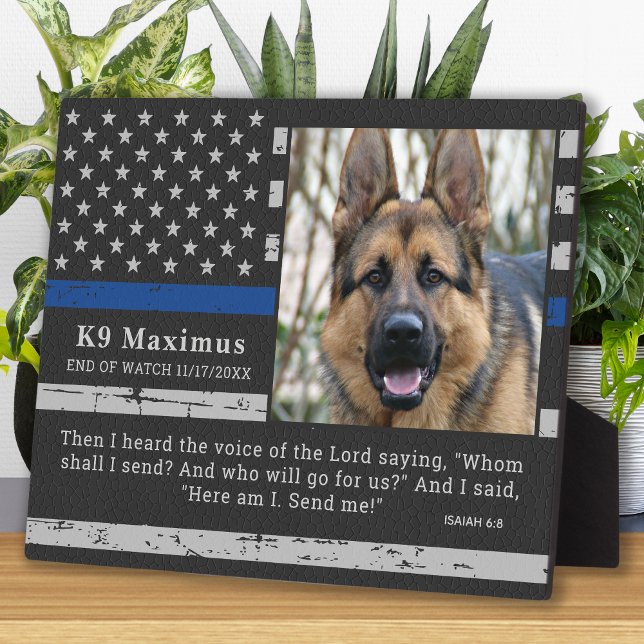 Plaque Photo Mince ligne bleue Officier K9 Police Dog Memorial (Créateur téléchargé)