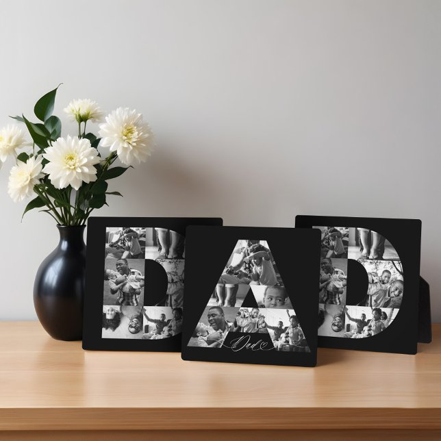 Plaque Photo Mini Élégant Six Photo Collage Lettre D pour papa (Minimal Elegant Six Photo Collage Letter D Dad Plaque)