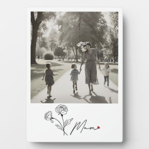 Plaque Photo Minimaliste Élégant Fleur Maman