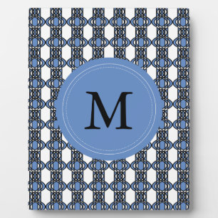 Plaque Photo Mod Retro Monogram Blue Abstract Scarab Pattern
