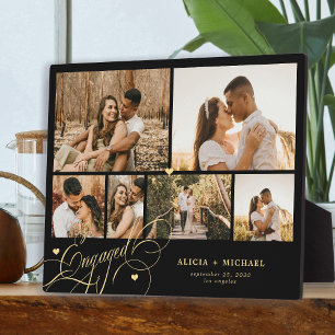 Plaque Photo Modèle de collage photo de couple fiancé 6 noir