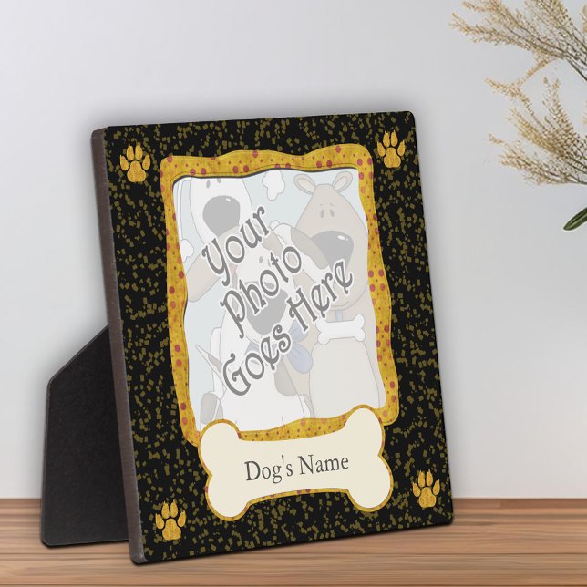Plaque Photo Modèle de photo de chien Présentation de souvenir  (Dog Photo Template Whimsical Keepsake Display Plaque with photo and name templates)