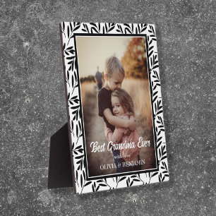 Plaque Photo Modern Black & White Floral Best Grandma Ever