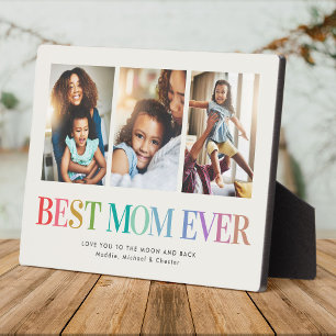Plaque Photo Modern Rainbow Best Mom Ever Photo Collage