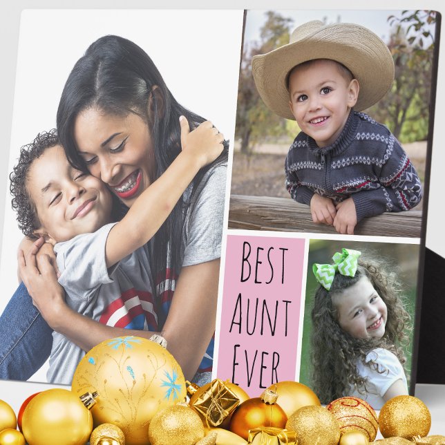 Plaque Photo Moderne 3 Photo Collage Meilleure tante Jamais (Modern 3 Photo Collage Best Aunt Ever Plaque- auntie sister gift ideas )