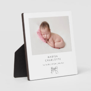 Plaque Photo Moderne minimaliste Bow Baby Girl Birth Stats Phot