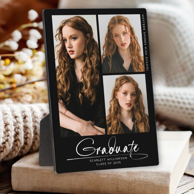 Plaque Photo Moderne Simple Graduate 3 Photo Collage Script (Créateur téléchargé)