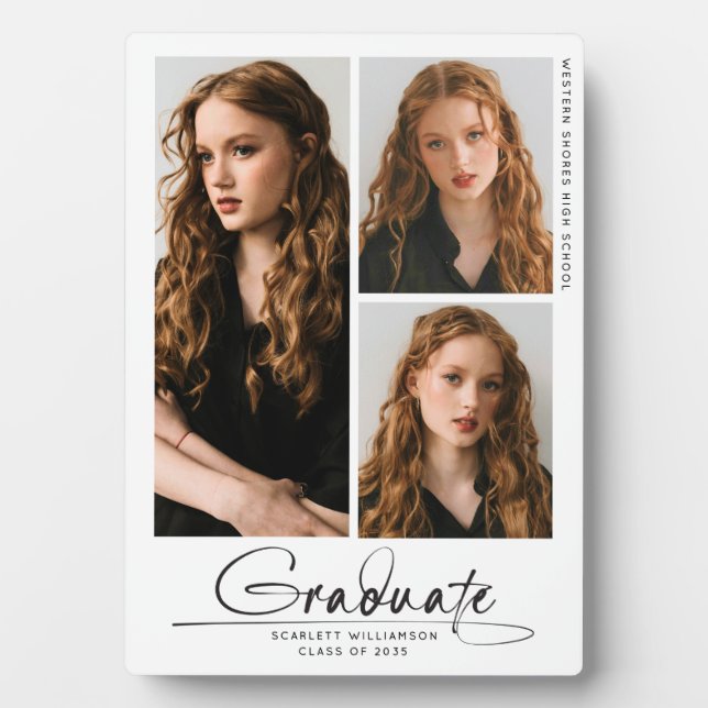 Plaque Photo Moderne Simple Graduate 3 Photo Collage Script (Devant)