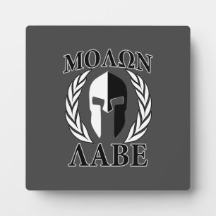 Plaque Photo Molon Labe Laurels en Masque Spartiate Noir & Blan