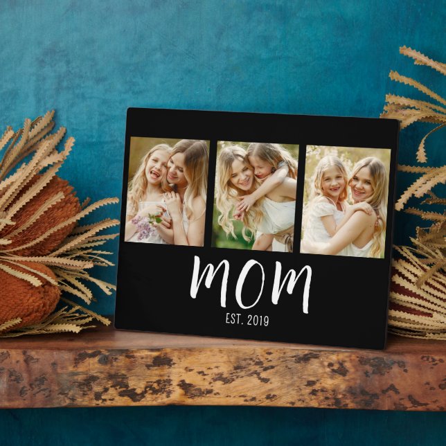Plaque Photo Mom Established Elegant Script Black 3 Photo  (Côté)