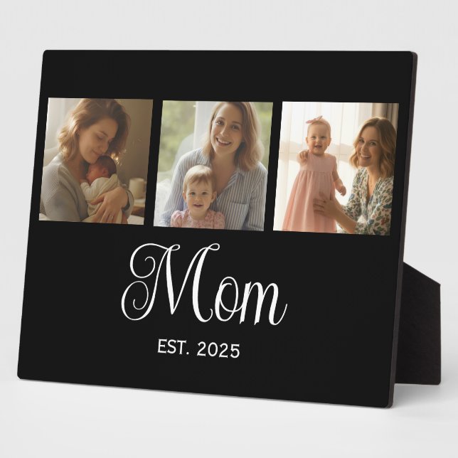 Plaque Photo Mom Established Modern Script Black 3 Photo (Côté)