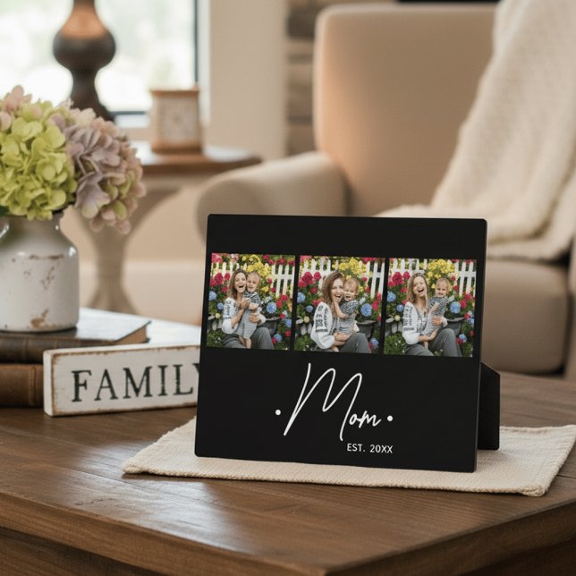 Plaque Photo Mom Established Script 3 Photo Black (Créateur téléchargé)