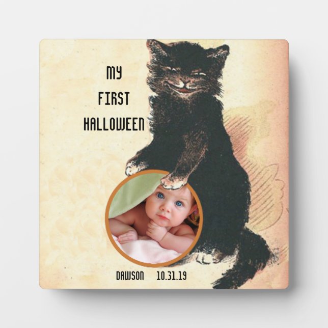 Plaque Photo Mon 1er HALLOWEEN Photo bébé Chat noir (Devant)