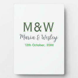 Plaque Photo Monogramme couple gris vert moderne date romantiqu