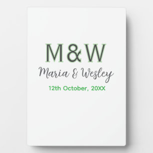 Plaque Photo Monogramme couple gris vert moderne date romantiqu