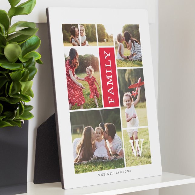 Plaque Photo Monogramme moderne Famille personnalisée Collage p (Modern Monogram Custom Family Photo Collage Plaque)