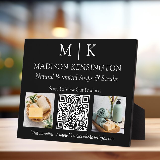 Plaque Photo Monogramme ou ajouter un logo Business QR 2 Photos (Edit to Customize text, colors and more)