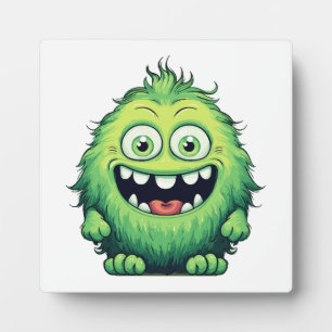 Plaque Photo Monstre de dessin animé vert mignon souriant