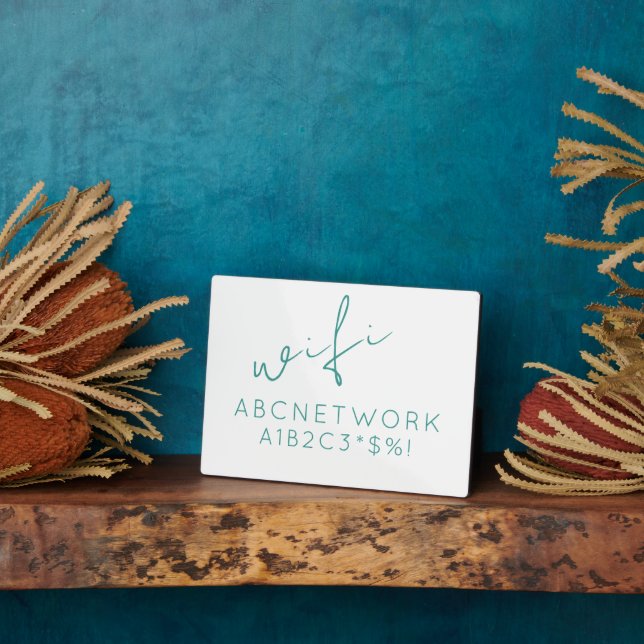 Plaque Photo Mot de passe Wifi minimal signe Turquoise (Côté)