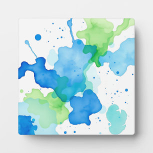 Plaque Photo Motif Abstrait Aquarelle Bleu Vert