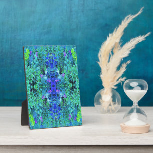 Plaque Photo Motif Abstrait de Feuillage Chartreuse et Bleu