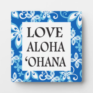 Plaque Photo MOTIF ALOHA HAWAI EN BLEU x 2- "Ohana"