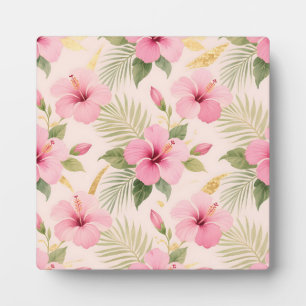 Plaque Photo Motif sans couture tropical à hibiscus rose