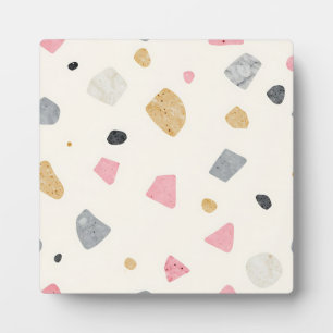 Plaque Photo Motif Terrazzo Abstrait Rose Gris Or